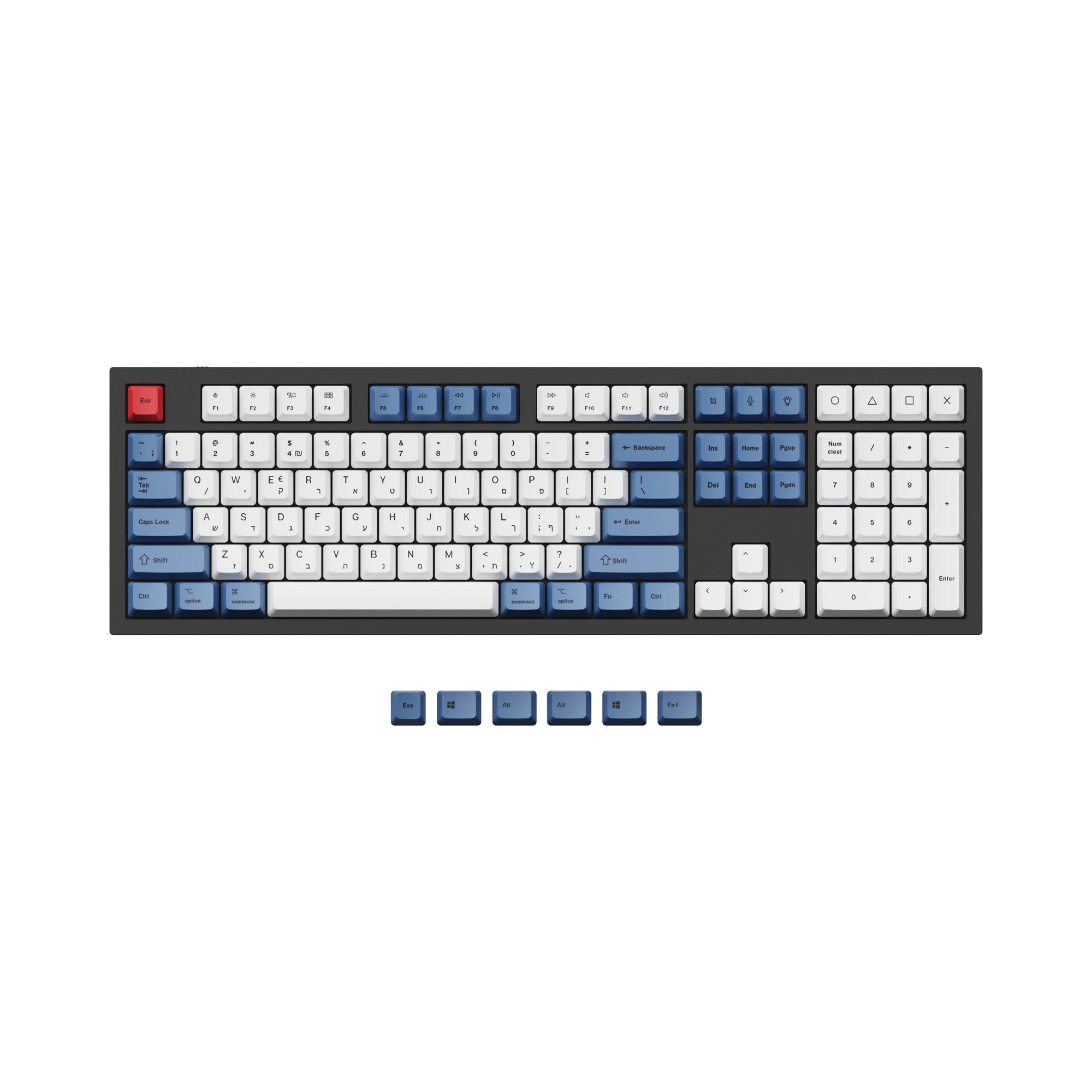 ISO ANSI Layout OEM Dye Sub PBT Keycap Set Blue Color For Q3 Q4 Q6 and K8 Keyboard Hebrew Layout