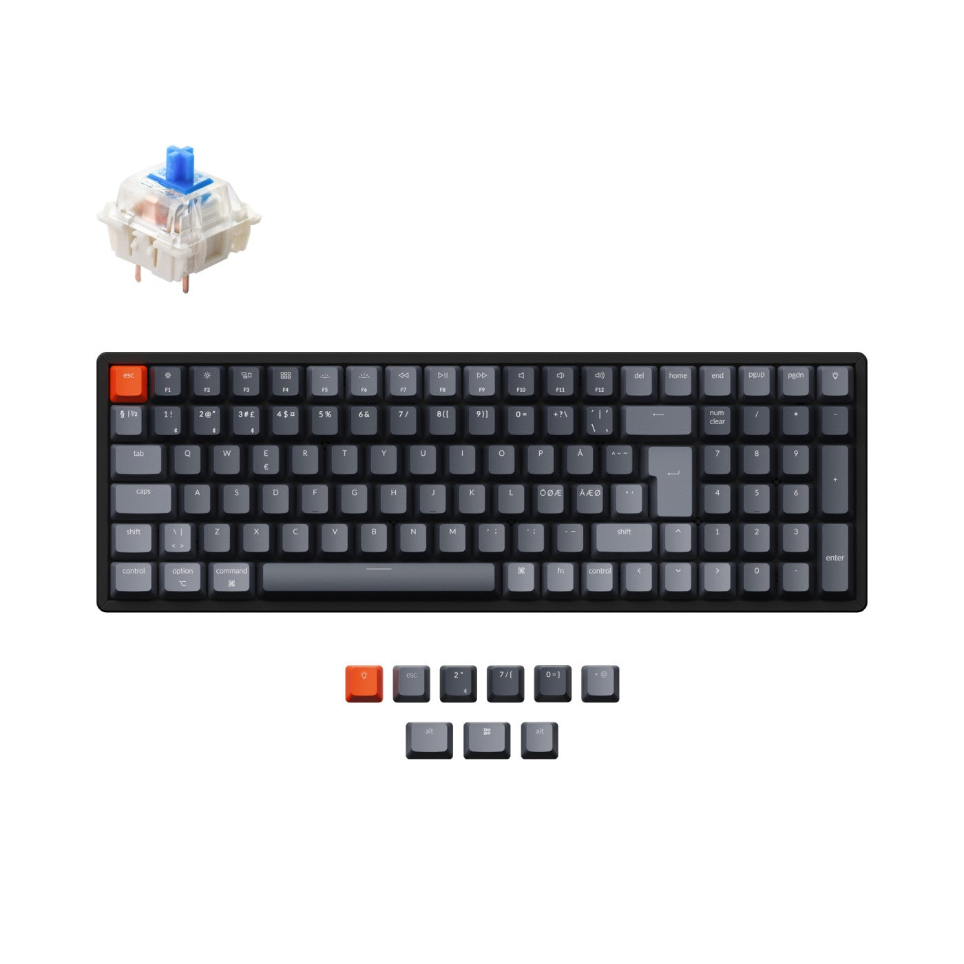 Keychron K4 Wireless Mechanical Keyboard Nordic ISO Layout Version 2 Gateron Blue Switch RGB Backlight Hot Swappable