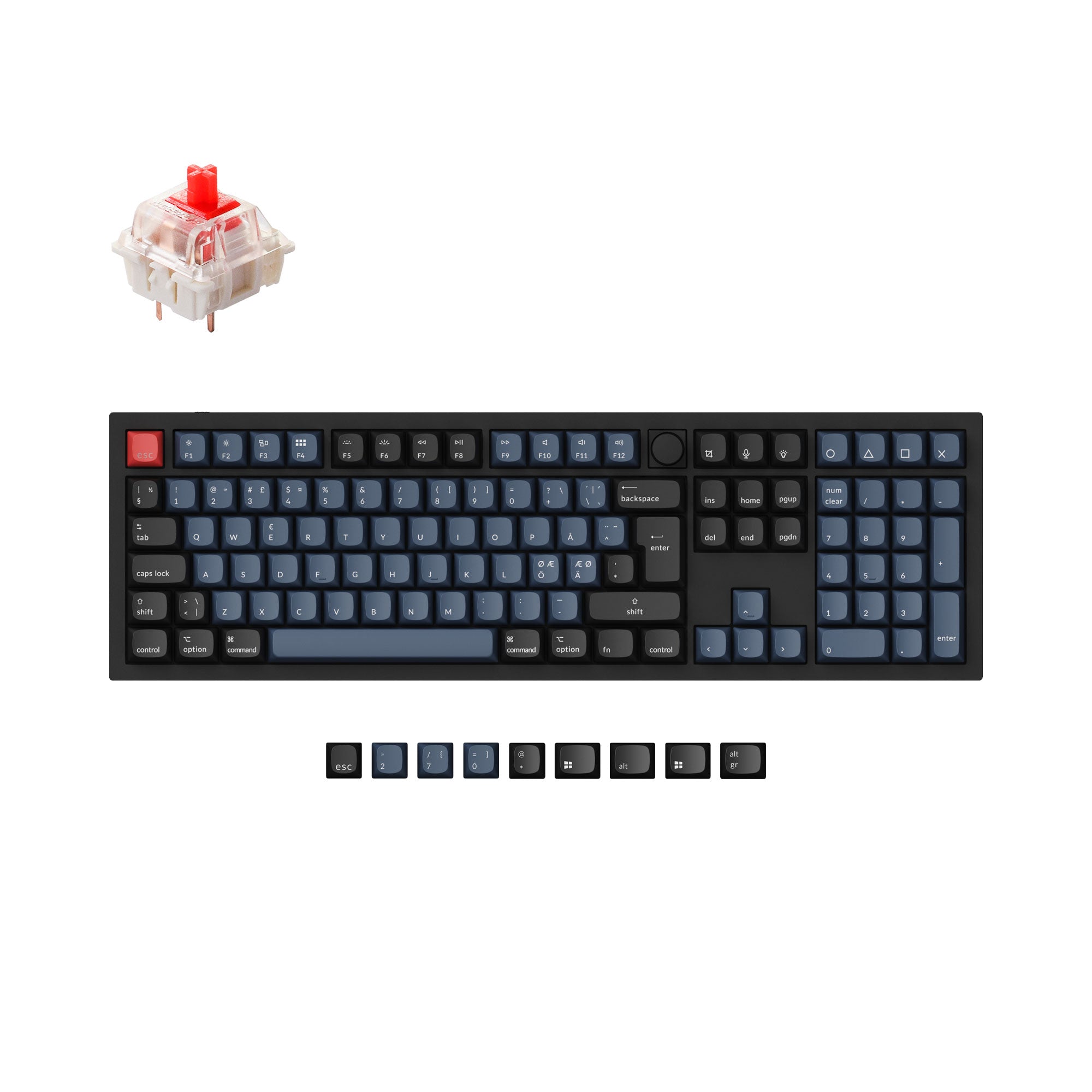 Keychron Q6 QMK VIA custom mechanical keyboard full size aluminum black frame knob Nordic ISO layout for Mac Windows Hot Swappable Gateron G Pro Red