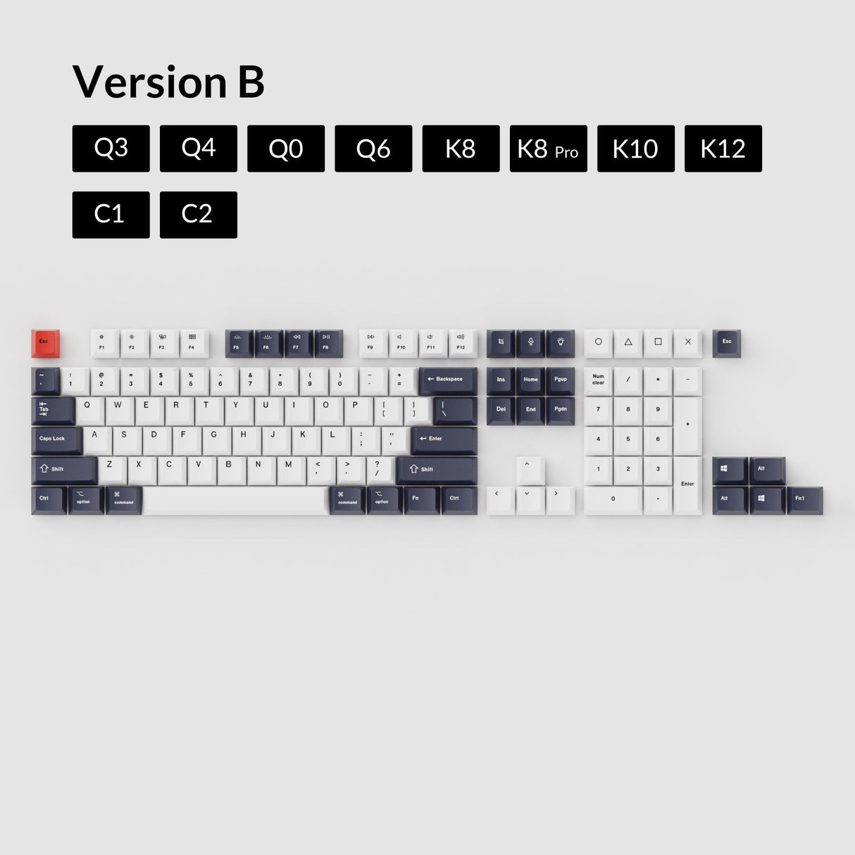 OEM Dye-Sub PBT Keycap Set - Blauwachtig Zwart Wit